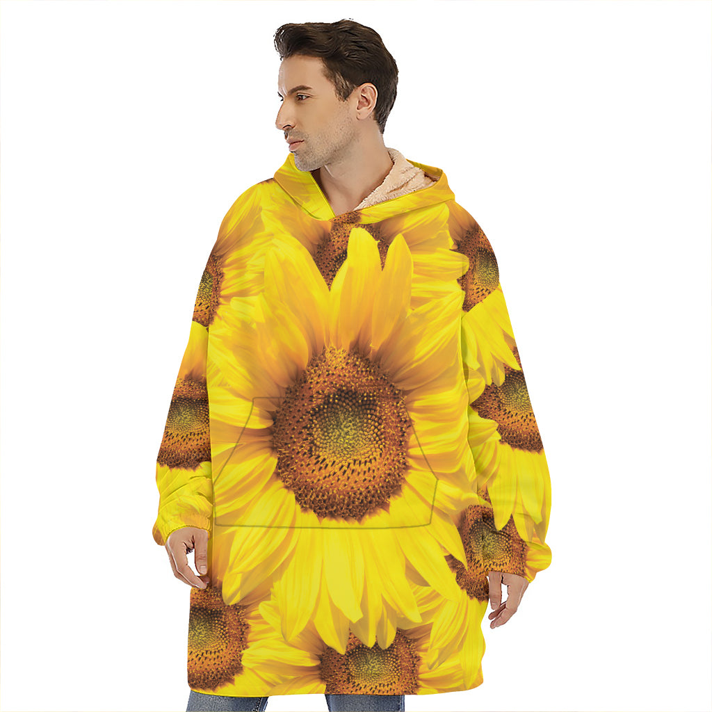Yellow Sunflower Print Hoodie Blanket