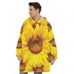 Yellow Sunflower Print Hoodie Blanket