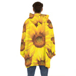 Yellow Sunflower Print Hoodie Blanket