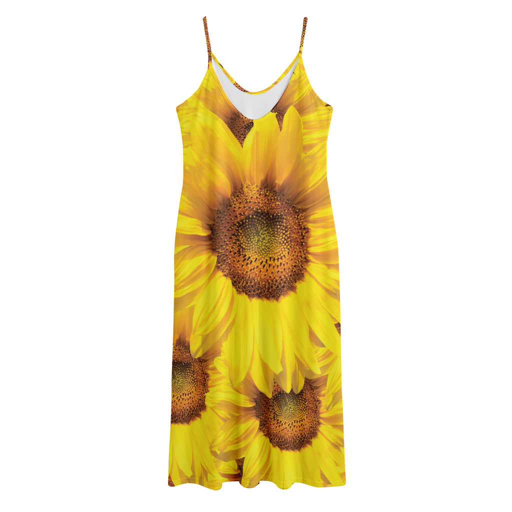Yellow Sunflower Print Jersey Midi Cami Dress