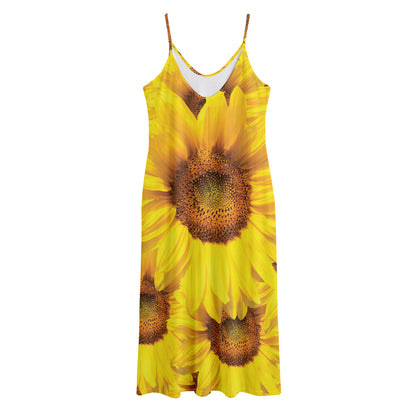 Yellow Sunflower Print Jersey Midi Cami Dress