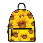 Yellow Sunflower Print Leather Backpack