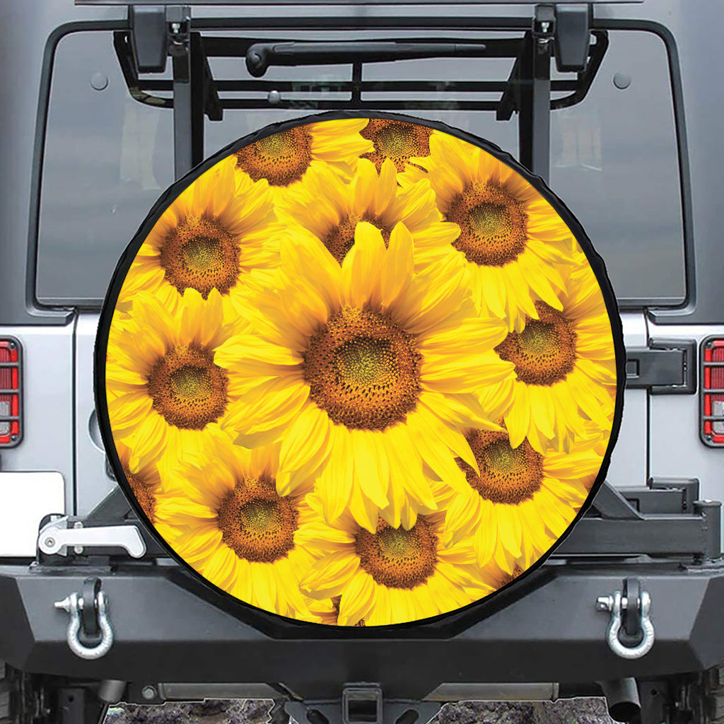 Yellow Sunflower Print Leather Spare Tire Cover