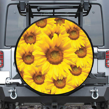 Yellow Sunflower Print Leather Spare Tire Cover