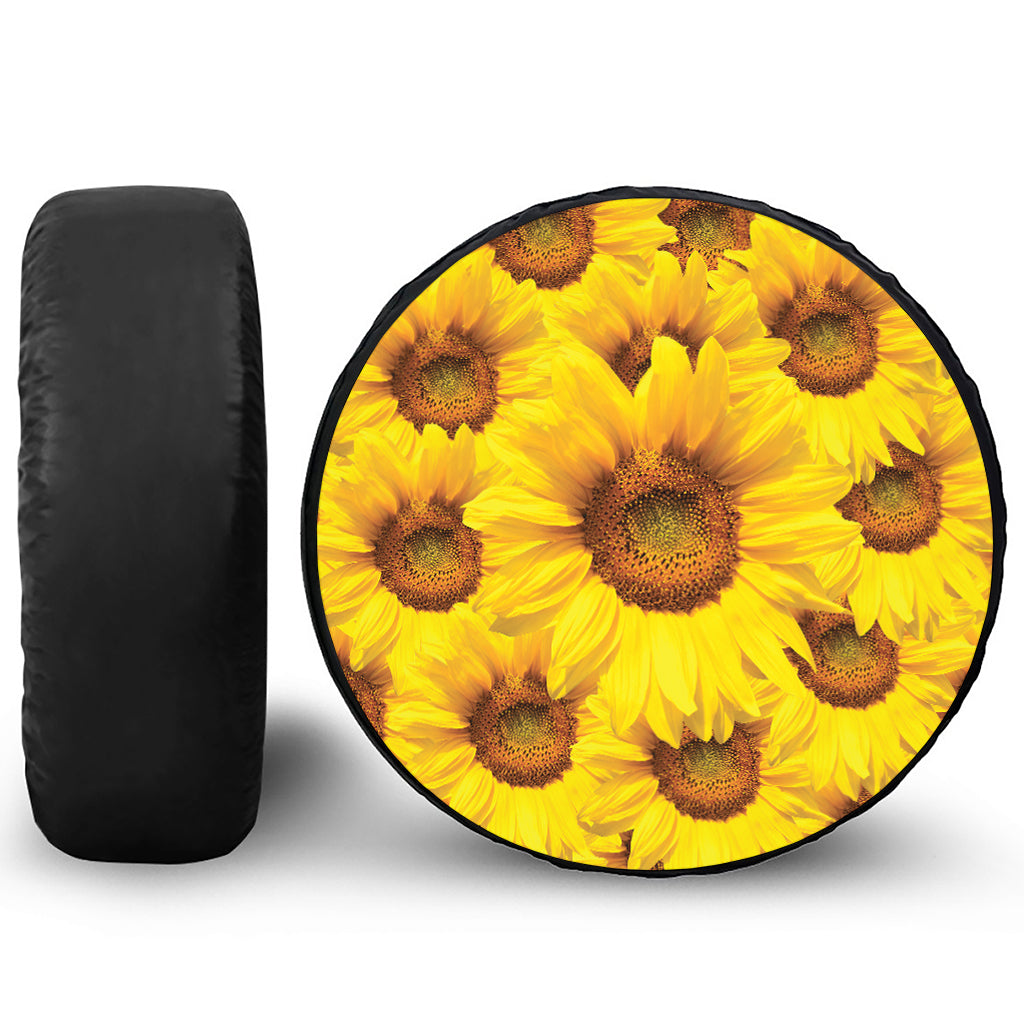 Yellow Sunflower Print Leather Spare Tire Cover