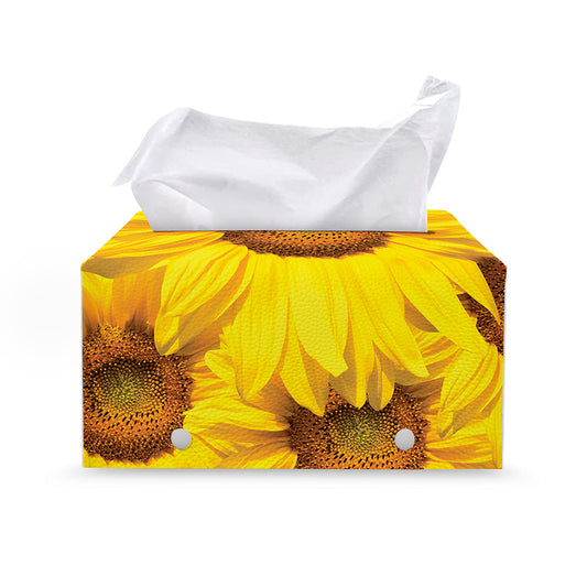 Yellow Sunflower Print Leather Tissue Box Cover