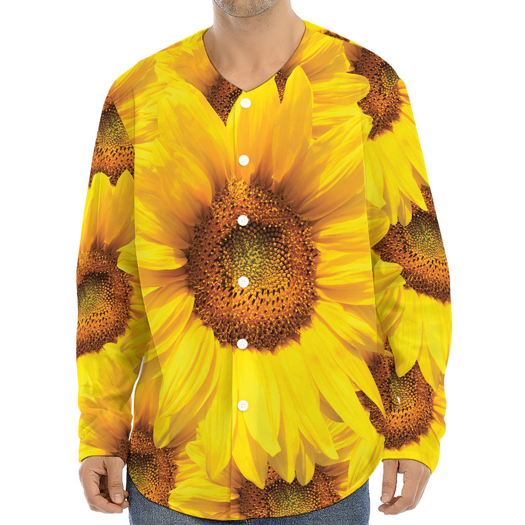 Yellow Sunflower Print Long Sleeve Baseball Jersey