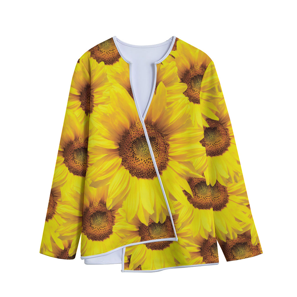Yellow Sunflower Print Long Sleeve Short Coat