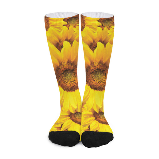 Yellow Sunflower Print Long Socks