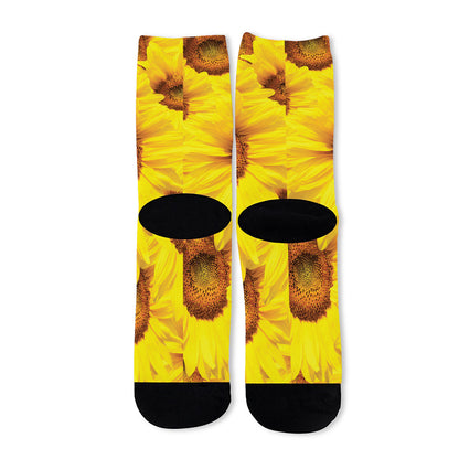 Yellow Sunflower Print Long Socks