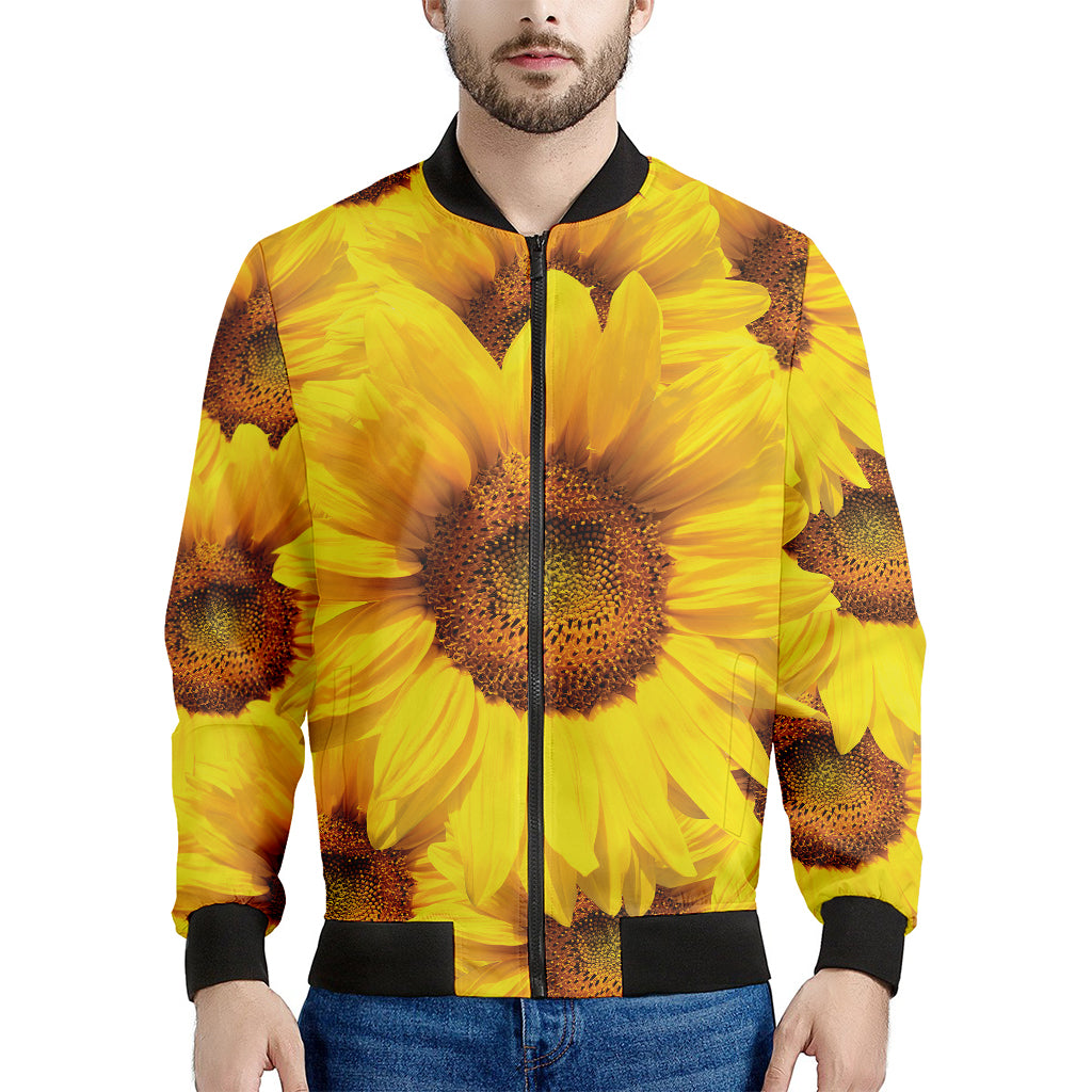 Yellow Sunflower Print Men's Bomber Jacket