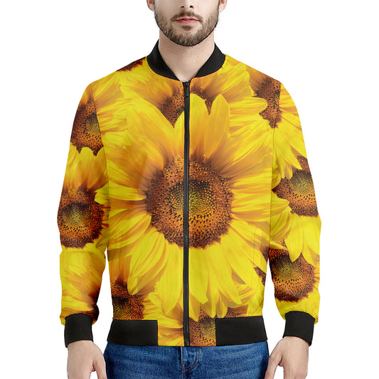 Yellow Sunflower Print Men's Bomber Jacket