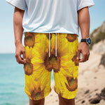 Yellow Sunflower Print Men's Cargo Shorts