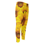 Yellow Sunflower Print Men's Compression Pants