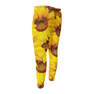 Yellow Sunflower Print Men's Compression Pants