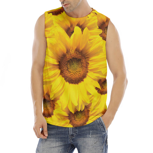 Yellow Sunflower Print Men's Fitness Tank Top