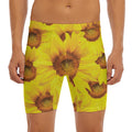Yellow Sunflower Print Men's Long Boxer Briefs
