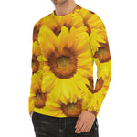 Yellow Sunflower Print Men's Long Sleeve Rash Guard