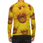 Yellow Sunflower Print Men's Long Sleeve Rash Guard