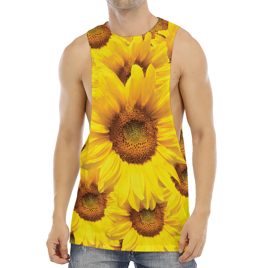 Yellow Sunflower Print Men's Muscle Tank Top