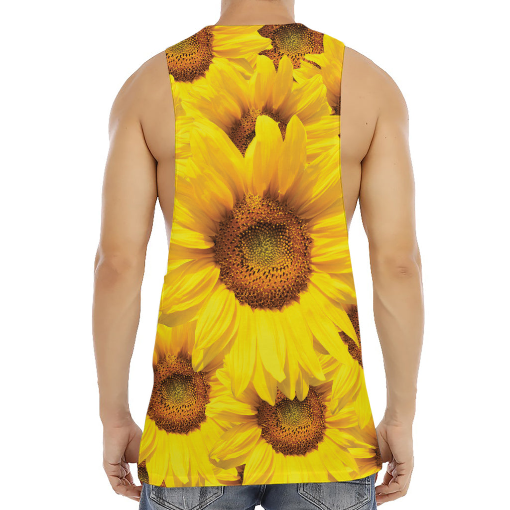 Yellow Sunflower Print Men's Muscle Tank Top