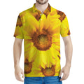 Yellow Sunflower Print Men's Polo Shirt