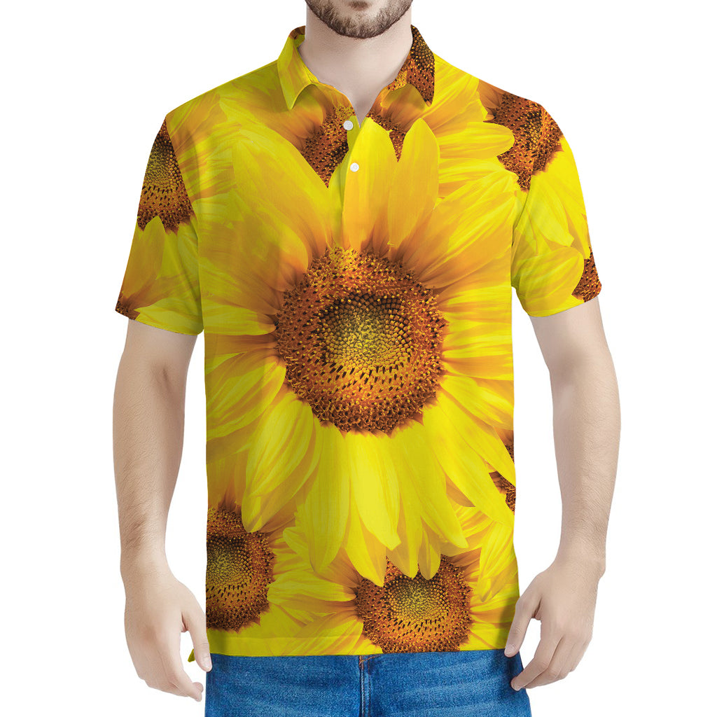 Yellow Sunflower Print Men's Polo Shirt