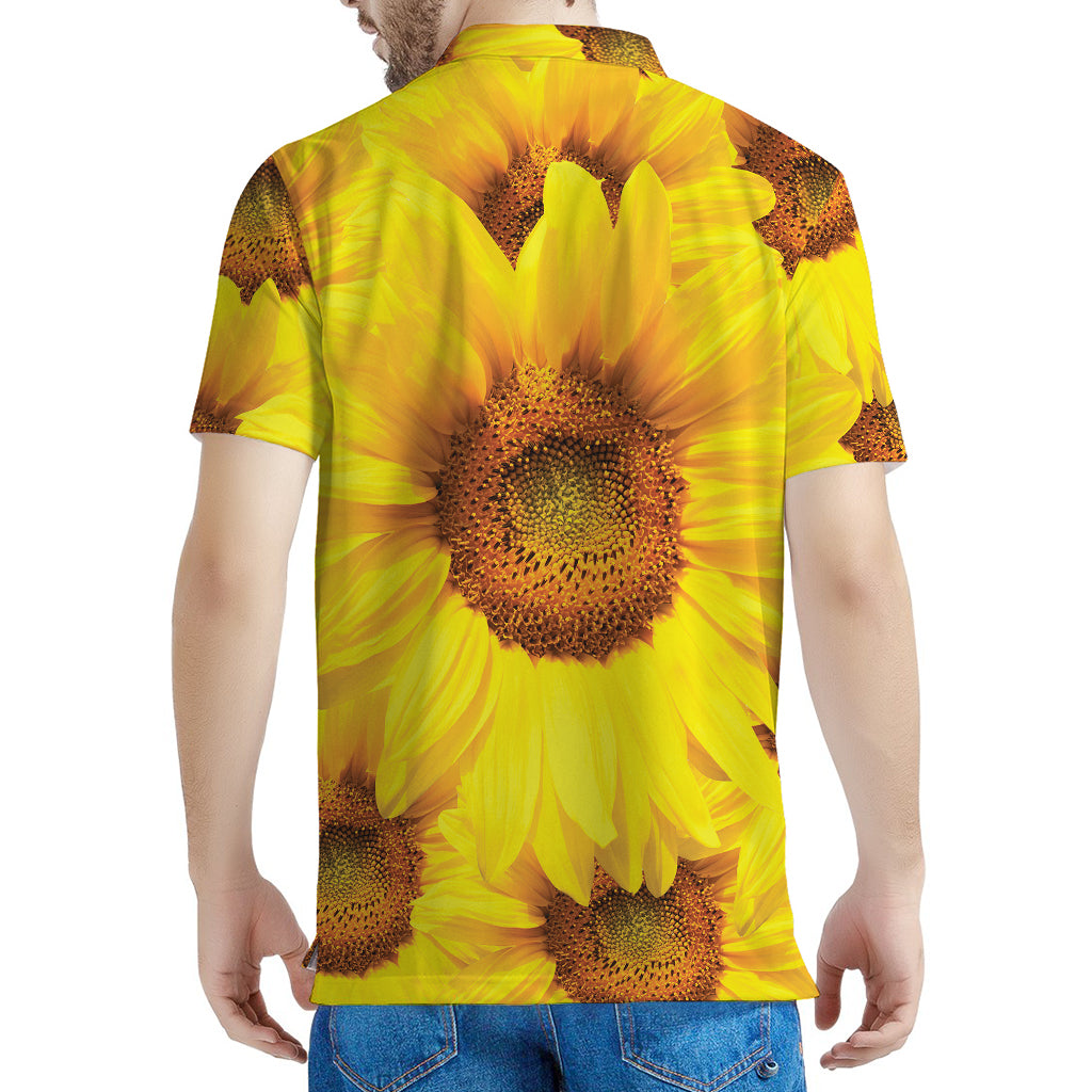 Yellow Sunflower Print Men's Polo Shirt