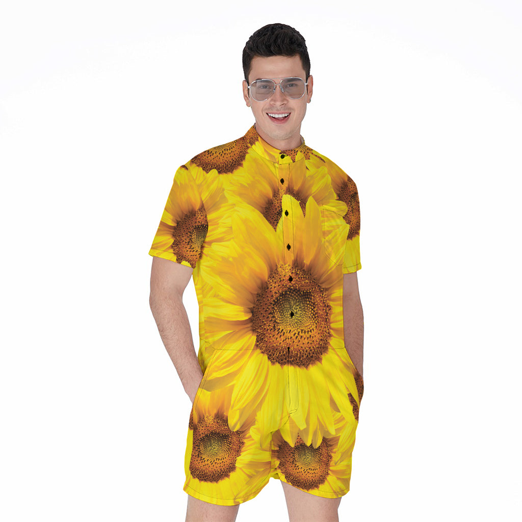 Yellow Sunflower Print Men's Rompers