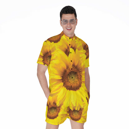Yellow Sunflower Print Men's Rompers