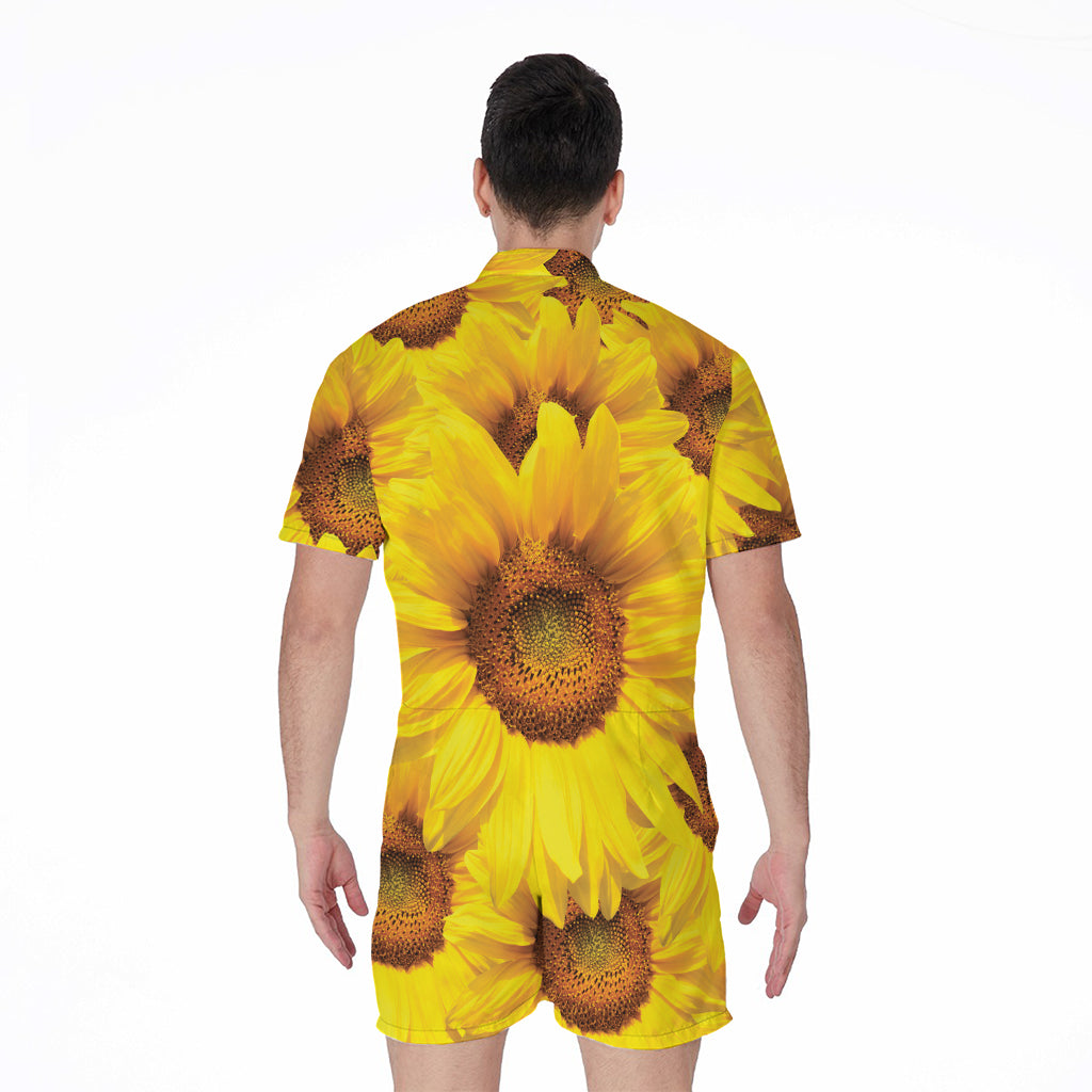 Yellow Sunflower Print Men's Rompers