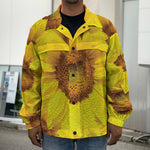 Yellow Sunflower Print Men's Shirt Jacket