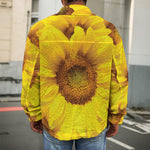 Yellow Sunflower Print Men's Shirt Jacket