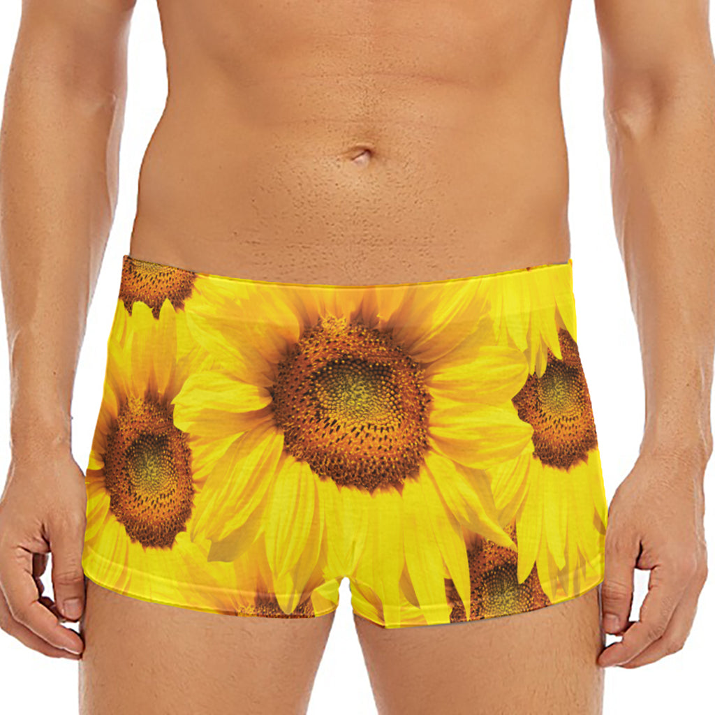 Yellow Sunflower Print Men's Short Boxer Briefs