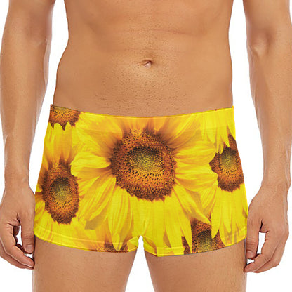 Yellow Sunflower Print Men's Short Boxer Briefs