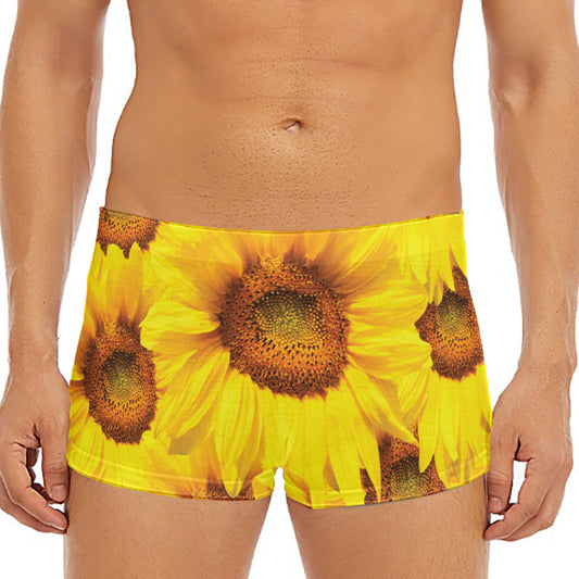Yellow Sunflower Print Men's Short Boxer Briefs