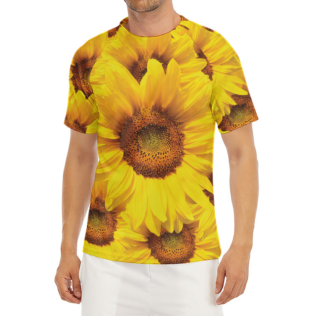 Yellow Sunflower Print Men's Short Sleeve Rash Guard