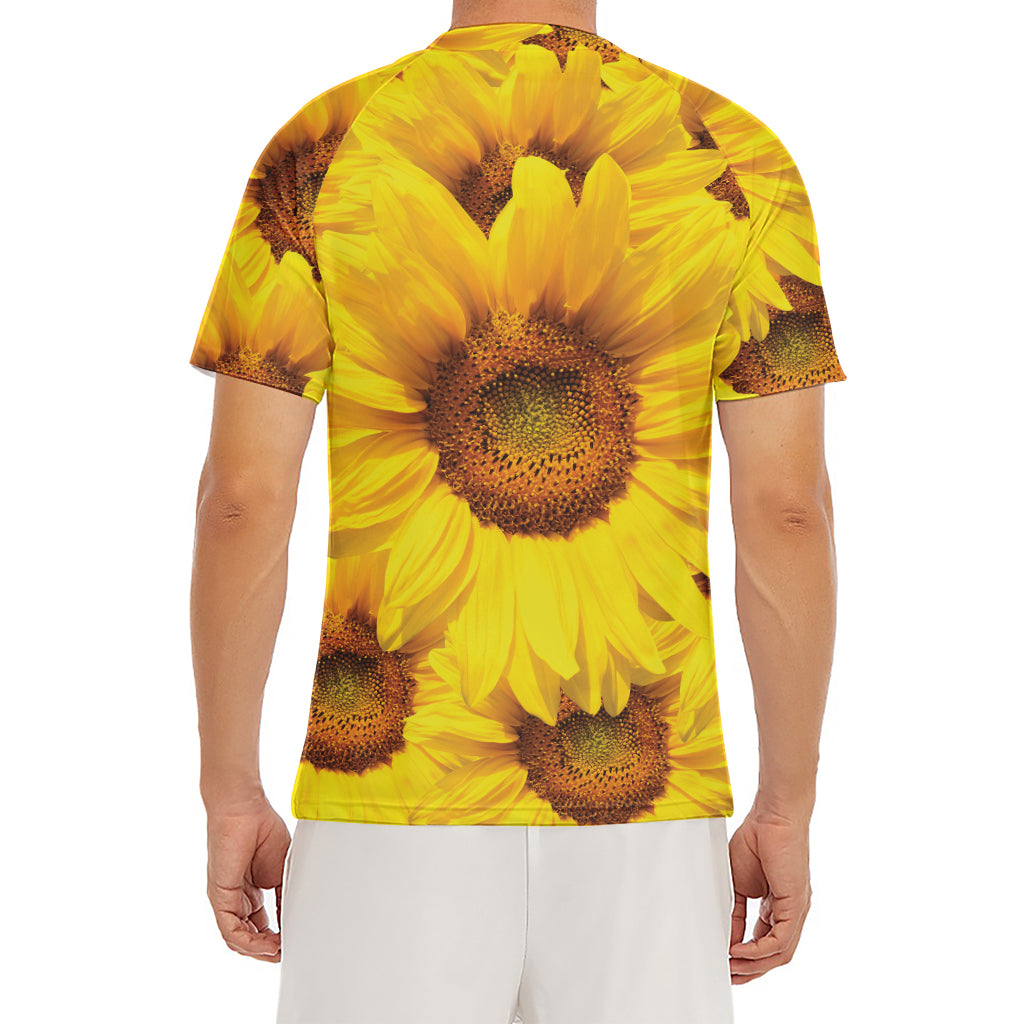 Yellow Sunflower Print Men's Short Sleeve Rash Guard