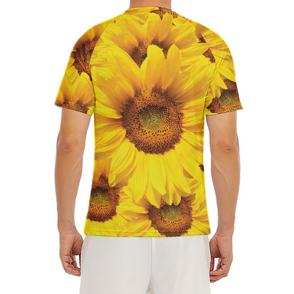 Yellow Sunflower Print Men's Short Sleeve Rash Guard