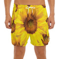 Yellow Sunflower Print Men's Split Running Shorts