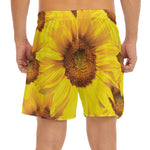 Yellow Sunflower Print Men's Split Running Shorts