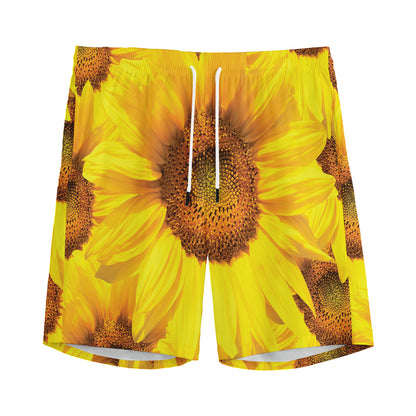 Yellow Sunflower Print Men's Sports Shorts