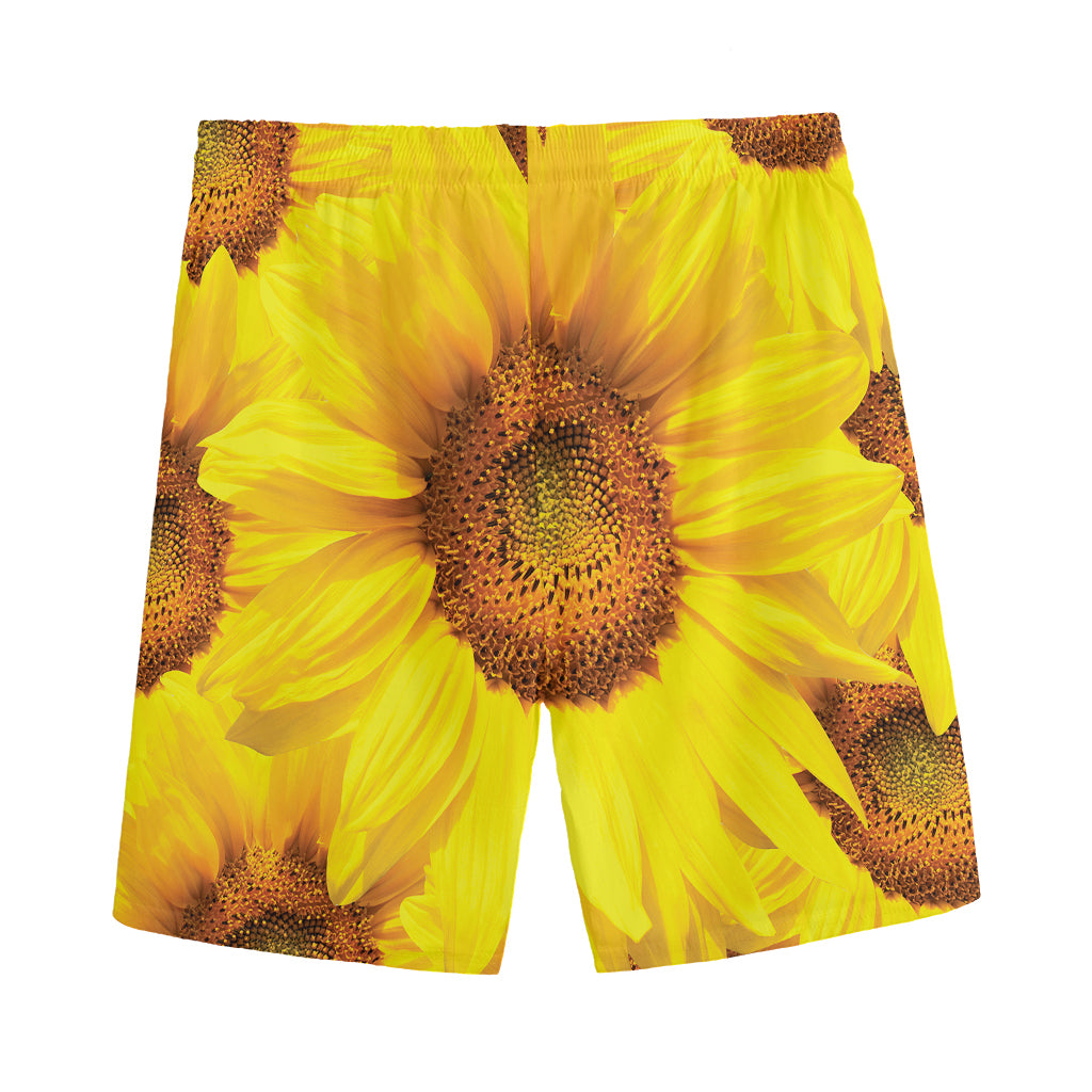 Yellow Sunflower Print Men's Sports Shorts