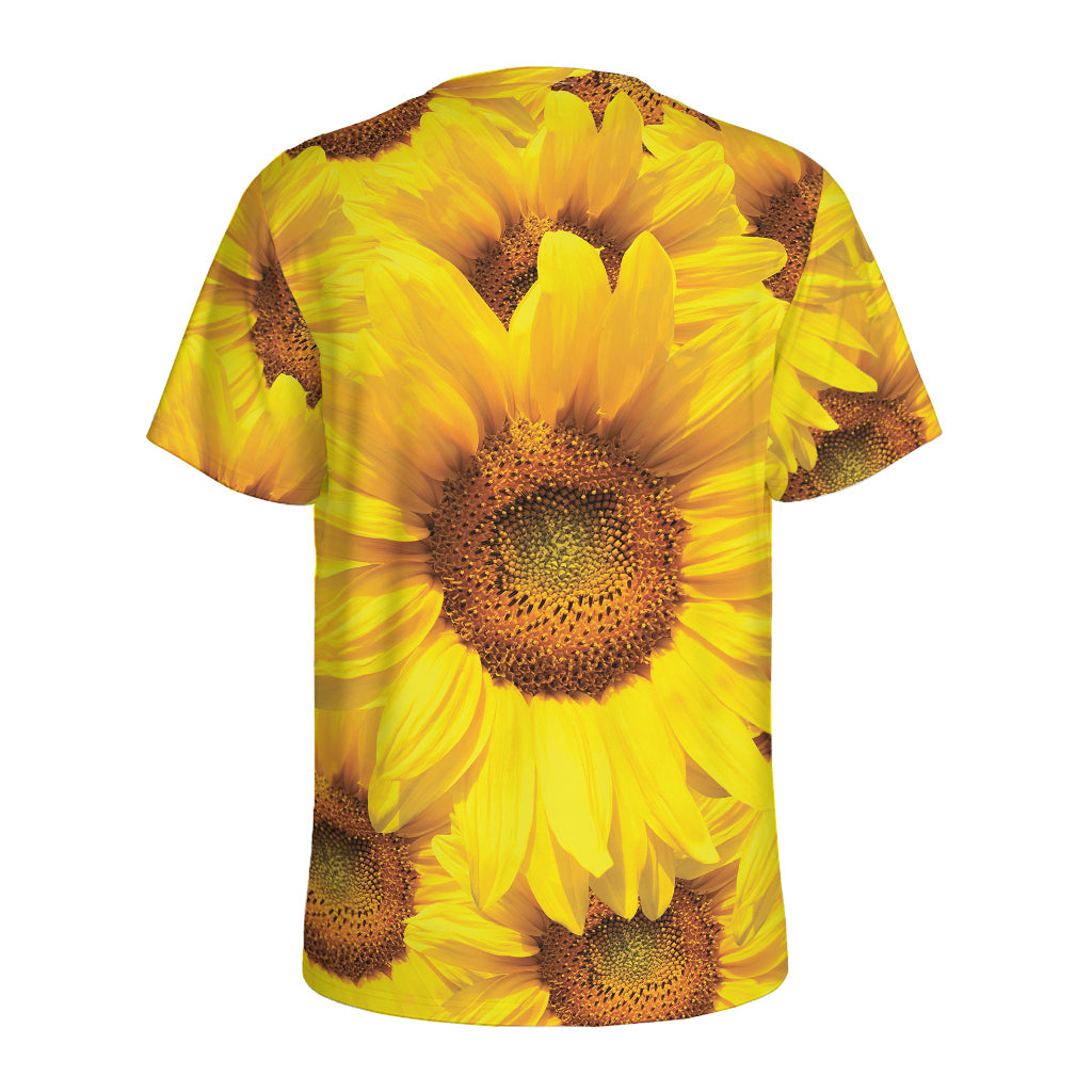 Yellow Sunflower Print Men's Sports T-Shirt