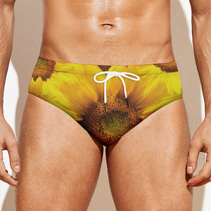 Yellow Sunflower Print Men's Swim Briefs