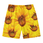 Yellow Sunflower Print Men's Swim Trunks