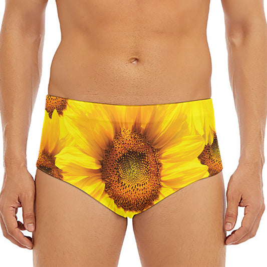 Yellow Sunflower Print Men's Triangle Swim Briefs