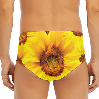 Yellow Sunflower Print Men's Triangle Swim Briefs