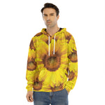 Yellow Sunflower Print Men's Velvet Pullover Hoodie