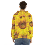 Yellow Sunflower Print Men's Velvet Pullover Hoodie